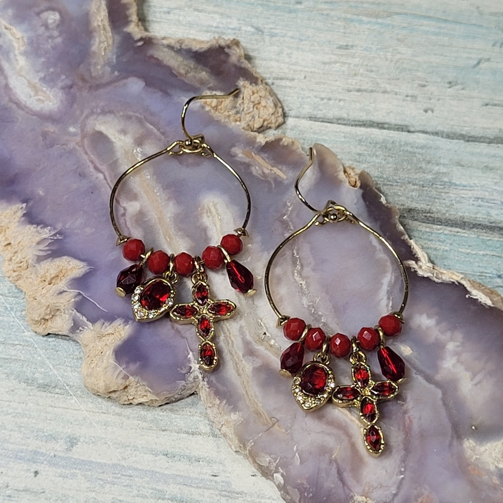 Elegant Red and Gold Hoop Earrings